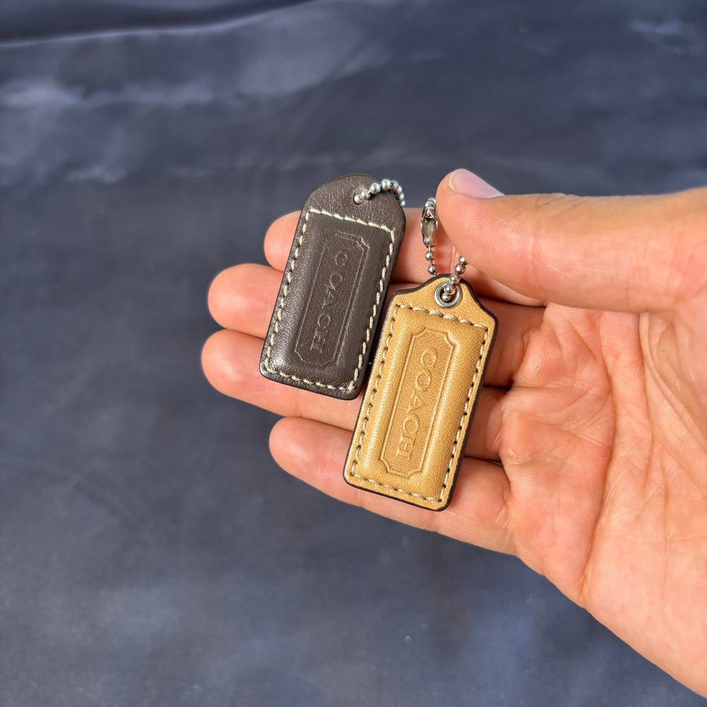 Coach Leather Hangtag Replacement Set of 2 Brown Tan Logo Bag Charms